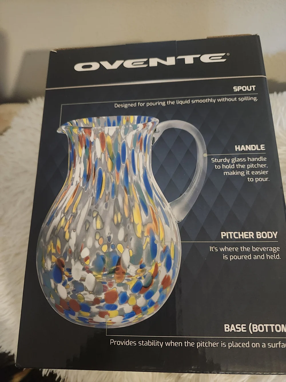 Ovente Confetti Margarita Glass Pitcher - Confetti 2.5 Liter